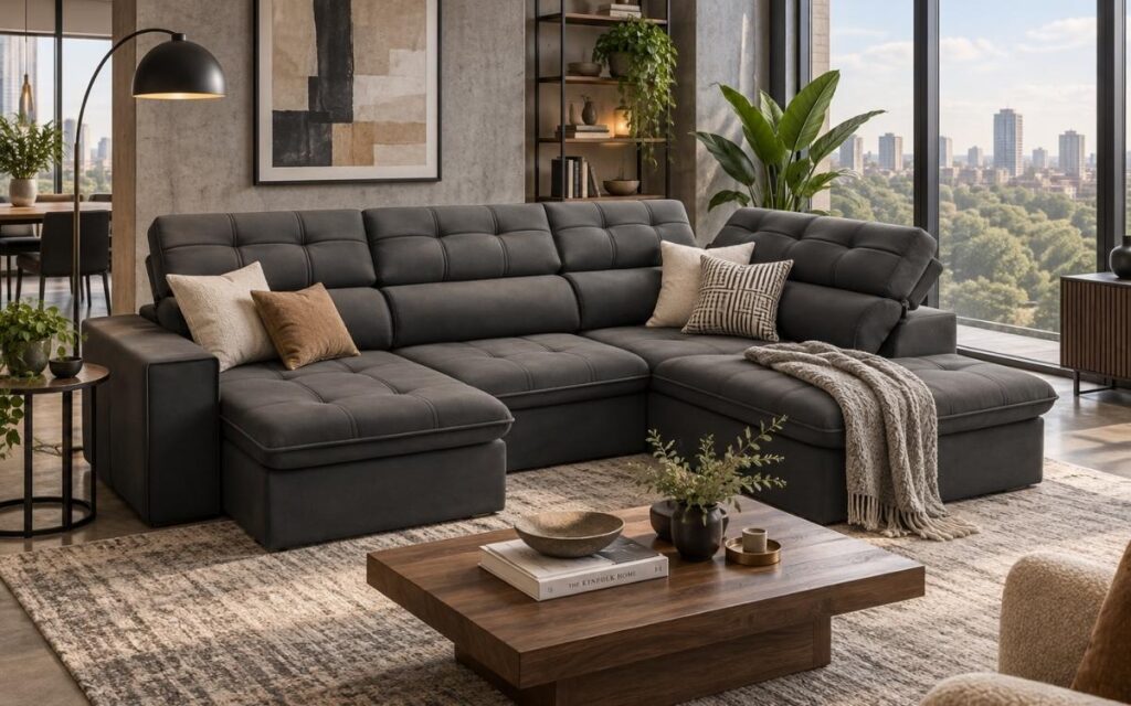 Sofá Retrátil Com Com Chaise de Canto - Sofá Center